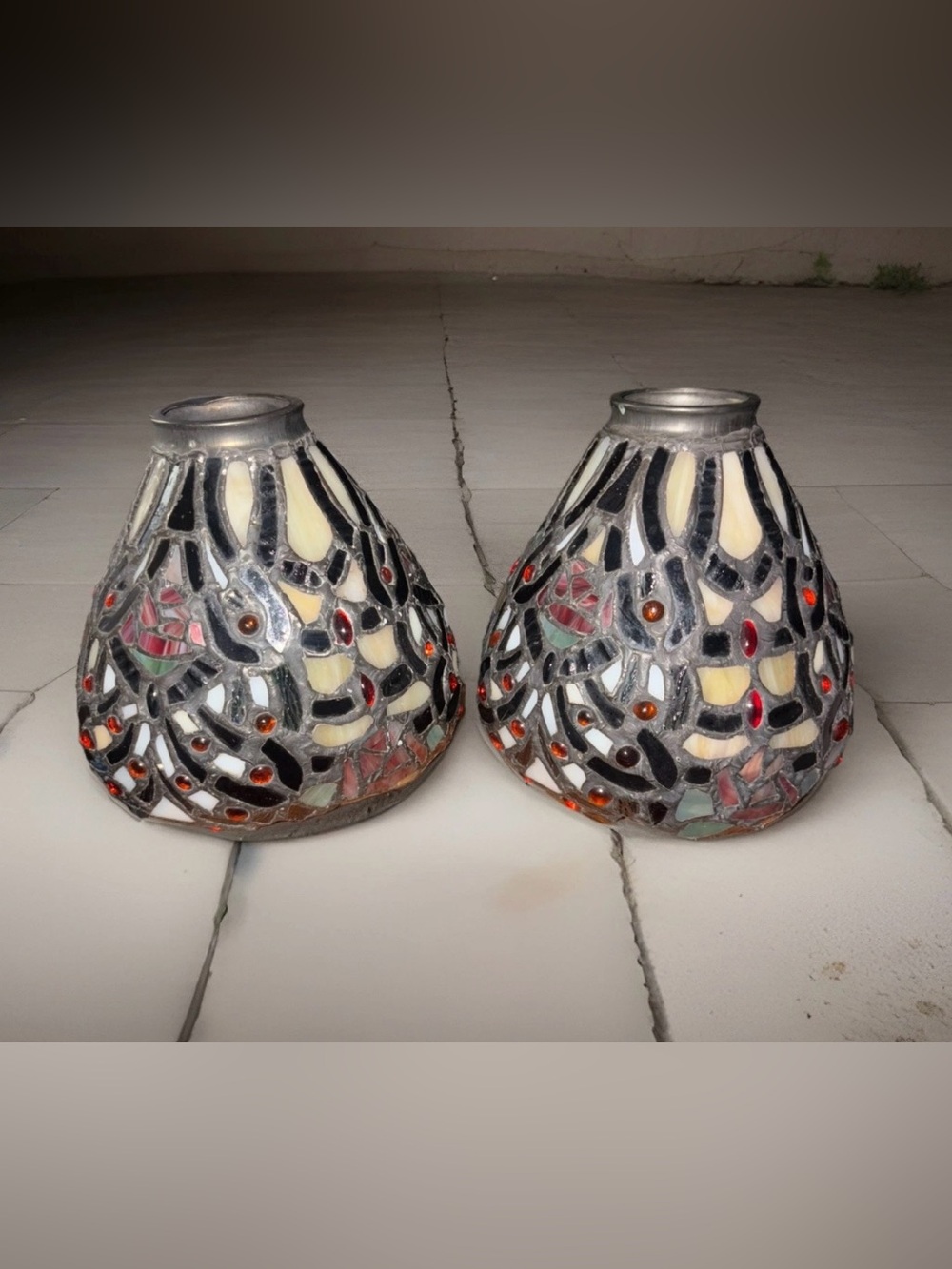 Tiffany Style set of 2 Small VTG  6" X 5 Stained Glass Lamp Shades